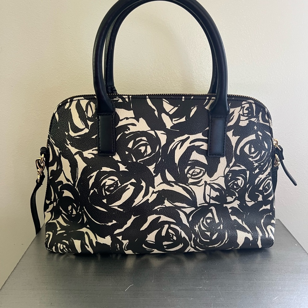 Kate Spade Small Rachelle Brightwater Drive Rose Handbag Black Cream Floral - Picture 5 of 10